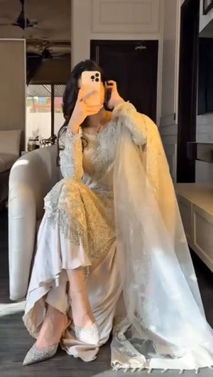 Embroidered Soft Net Palazzo Suit with Dupatta