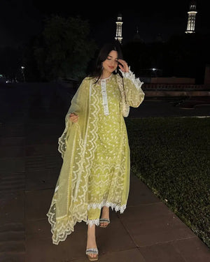 Embroidered Soft Net Palazzo Suit with Dupatta