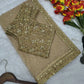 Embroidered Soft Net Saree with Mirror Work Blouse