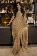 Embroidered Soft Net Saree with Mirror Work Blouse