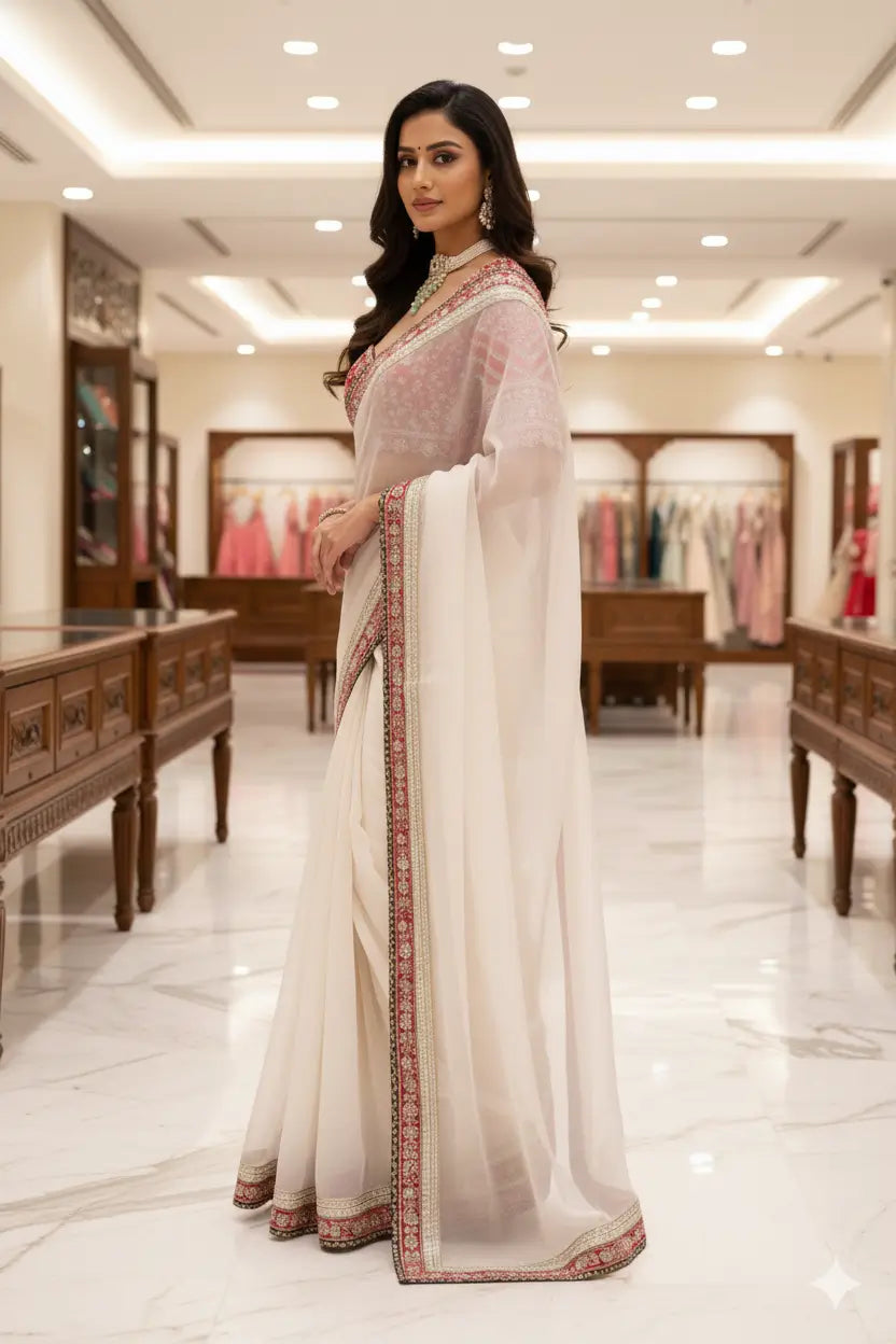 Embroidered Space Silk Saree with Banglori Silk Blouse