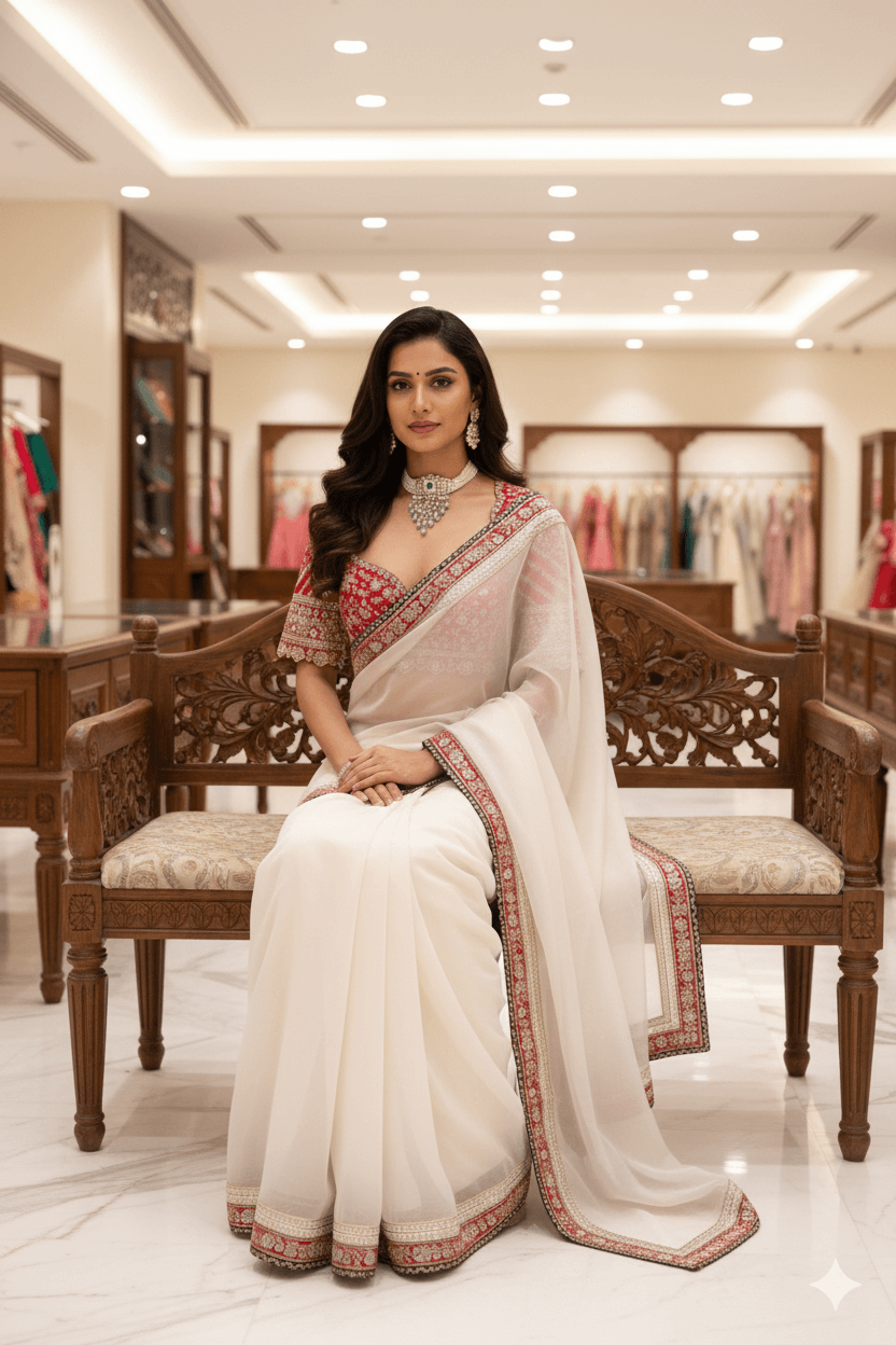 Embroidered Space Silk Saree with Banglori Silk Blouse