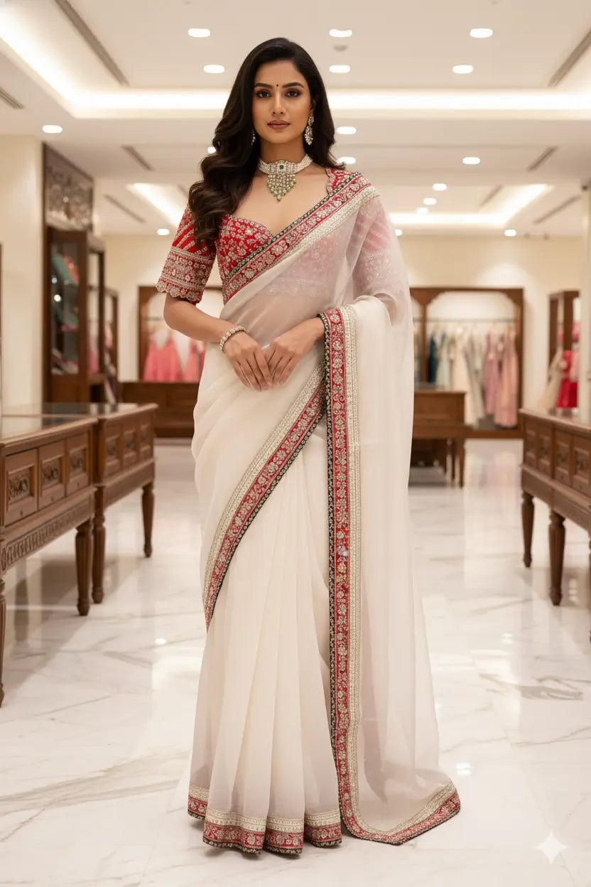 Embroidered Space Silk Saree with Banglori Silk Blouse