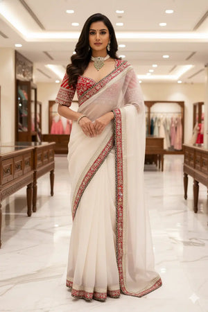Embroidered Space Silk Saree with Banglori Silk Blouse