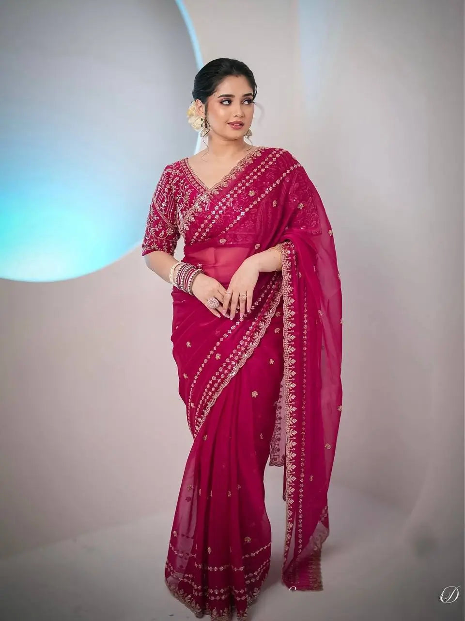 Embroidered Space Silk Saree with Zari and Sequins Work
