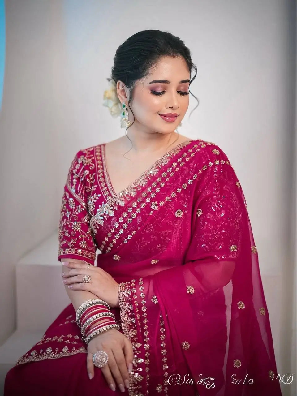 Embroidered Space Silk Saree with Zari and Sequins Work