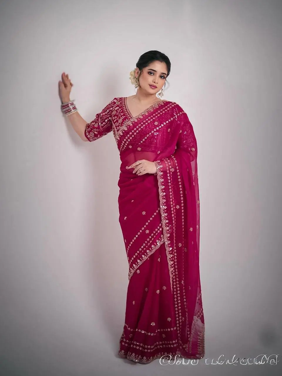Embroidered Space Silk Saree with Zari and Sequins Work