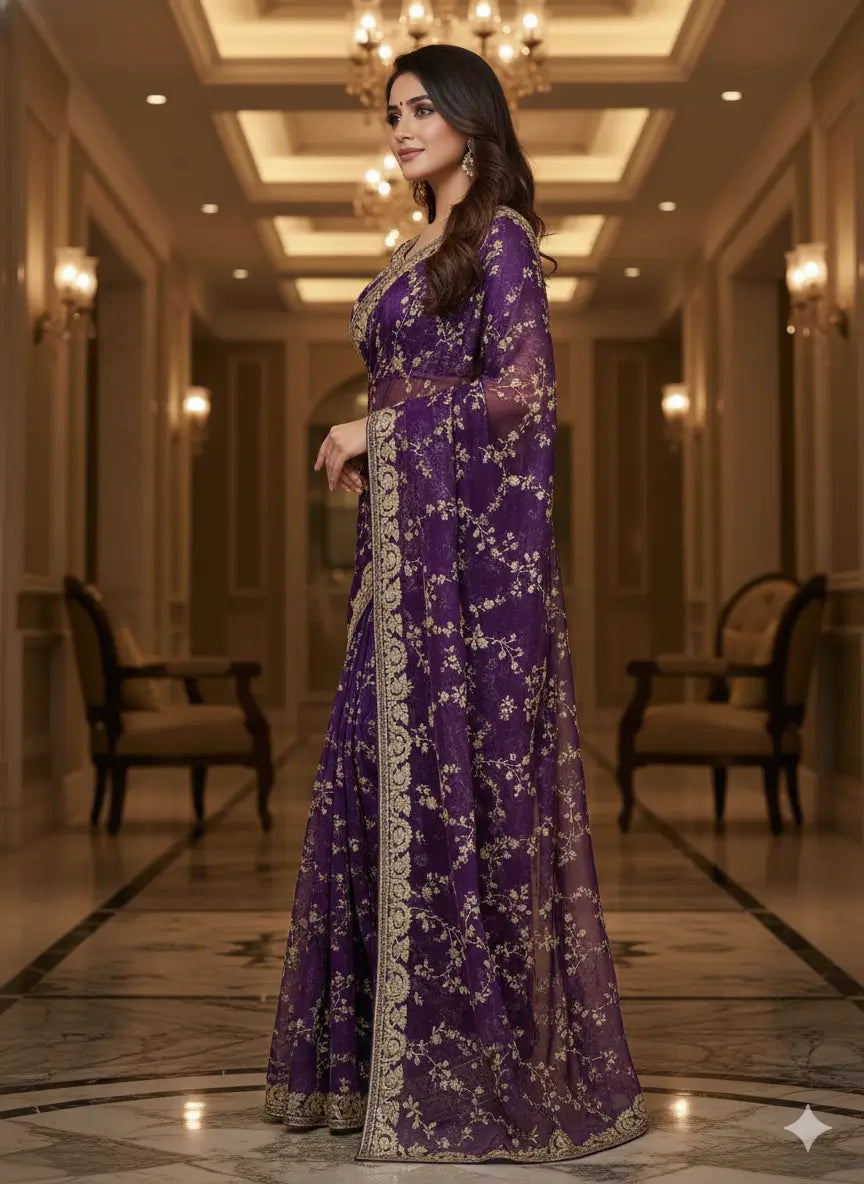 Embroidered Space Silk Sequins Saree