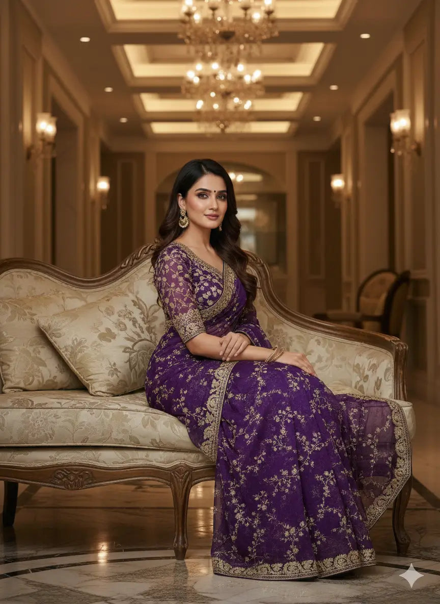 Embroidered Space Silk Sequins Saree