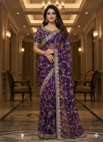 Embroidered Space Silk Sequins Saree