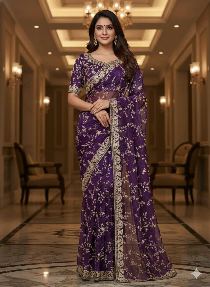 Embroidered Space Silk Sequins Saree