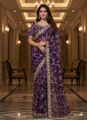 Embroidered Space Silk Sequins Saree