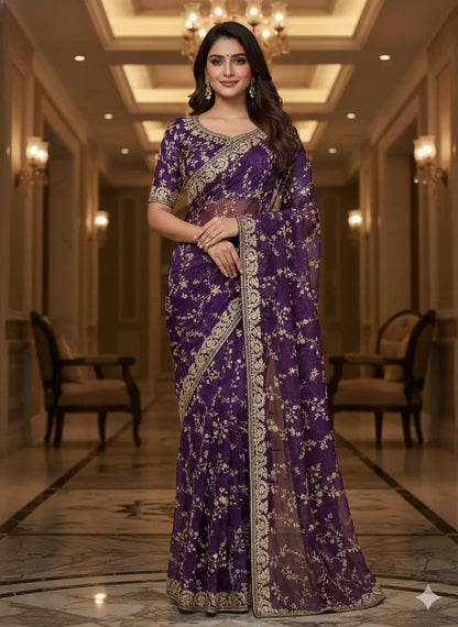 Embroidered Space Silk Sequins Saree