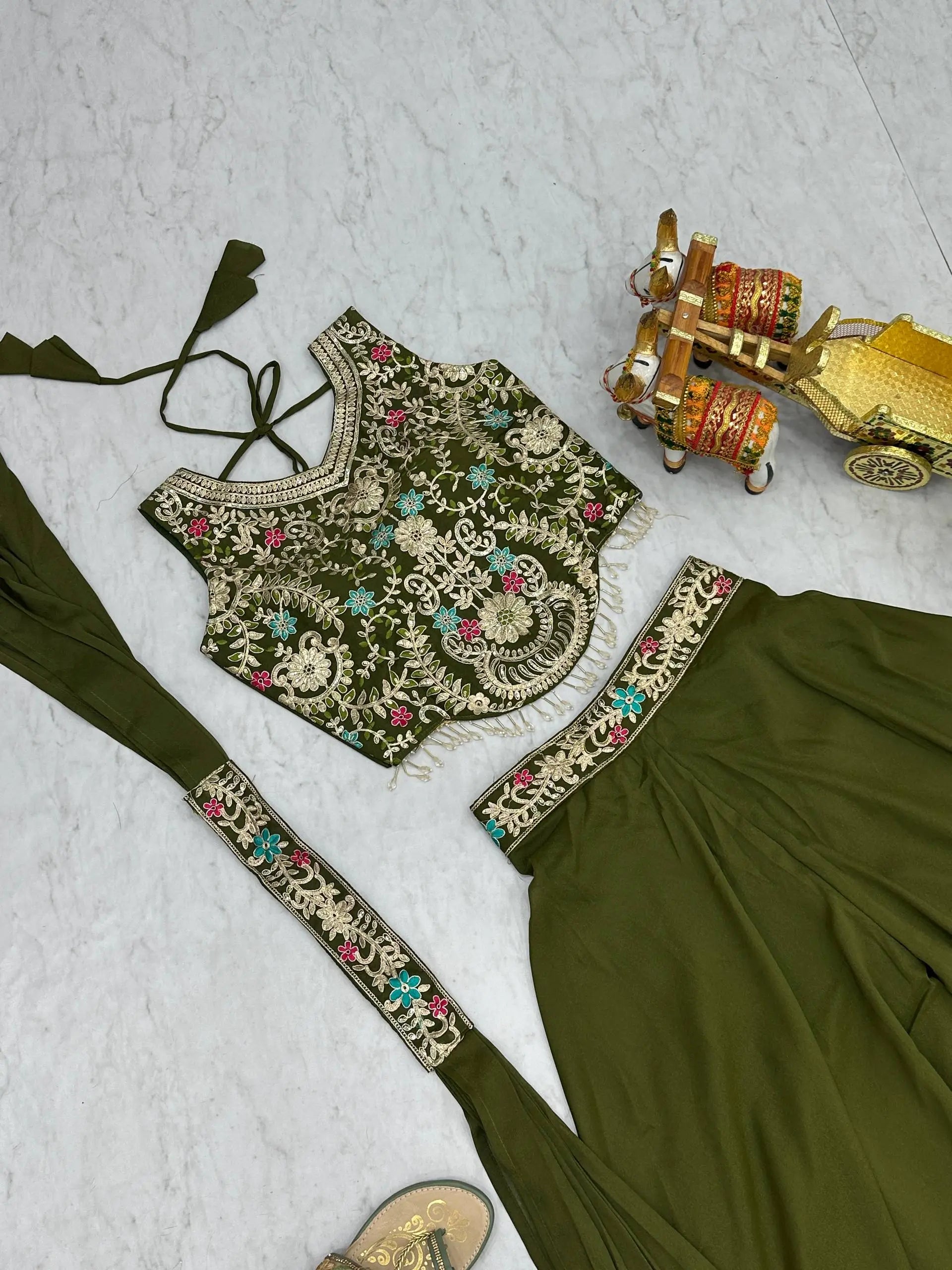 Embroidered Star Georgette Blouse Palazzo Set