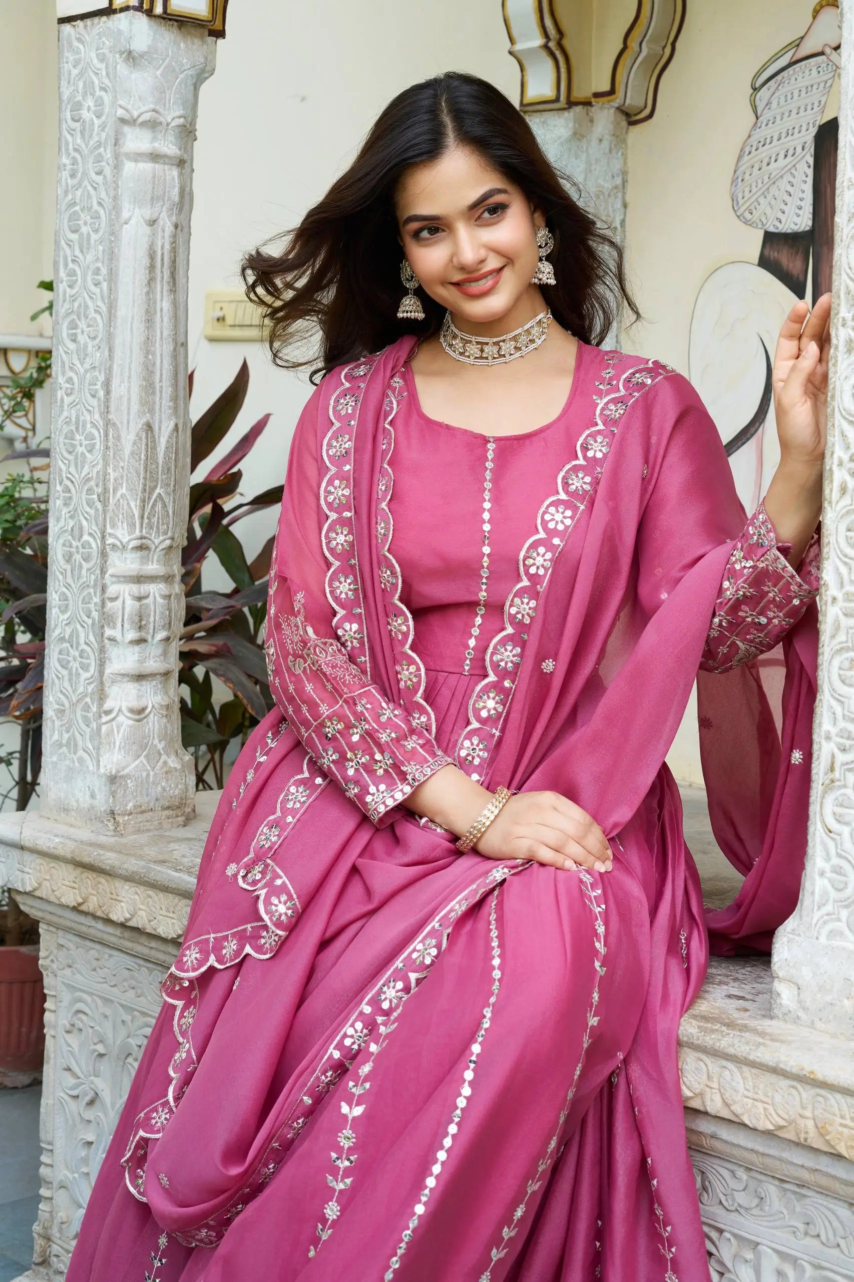 Embroidered Star Georgette Festival Gown Set