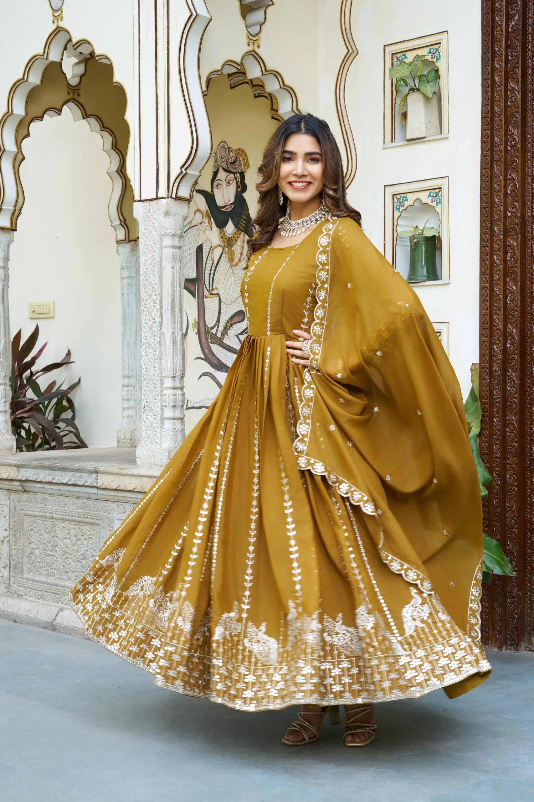 Embroidered Star Georgette Festival Gown Set