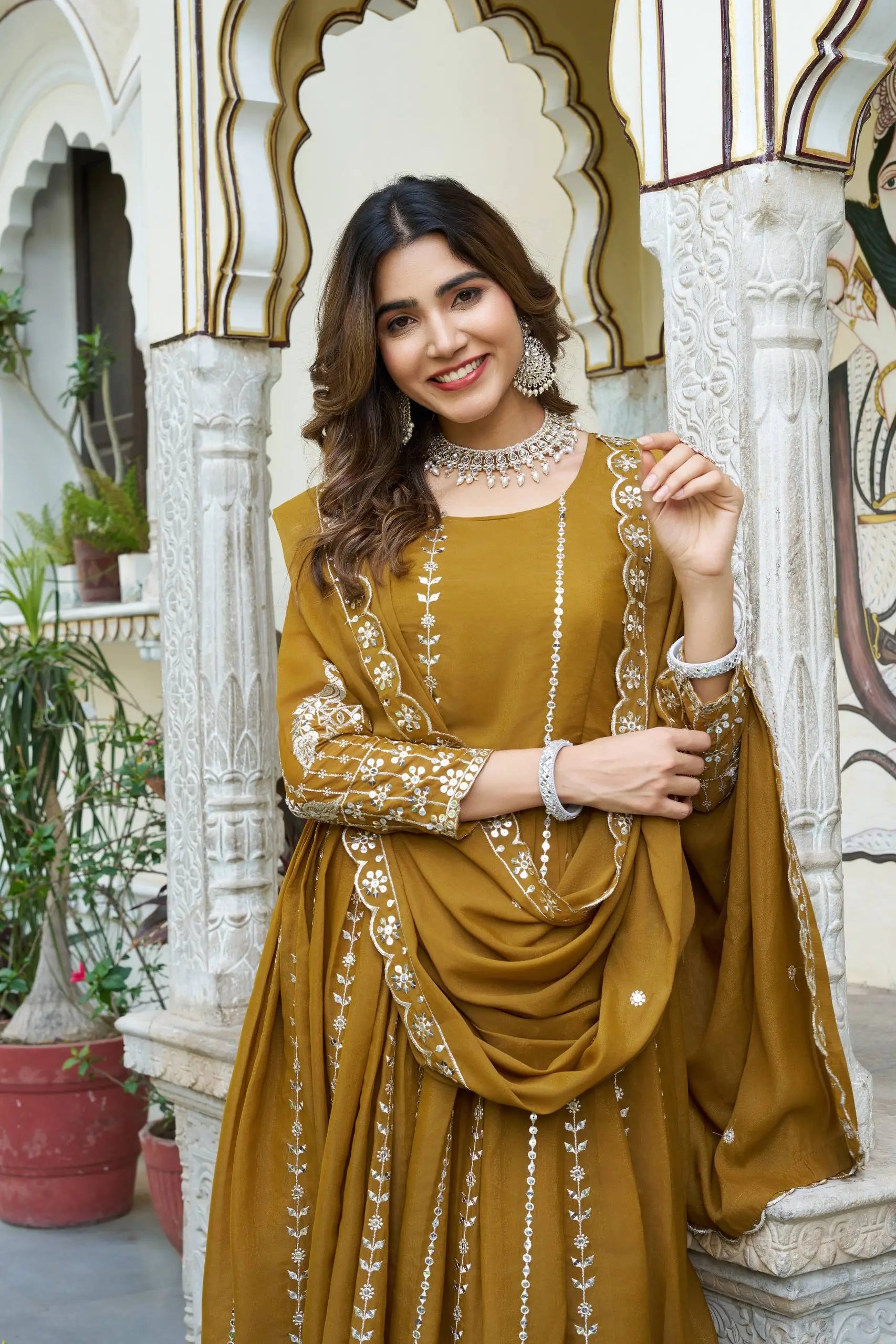 Embroidered Star Georgette Festival Gown Set