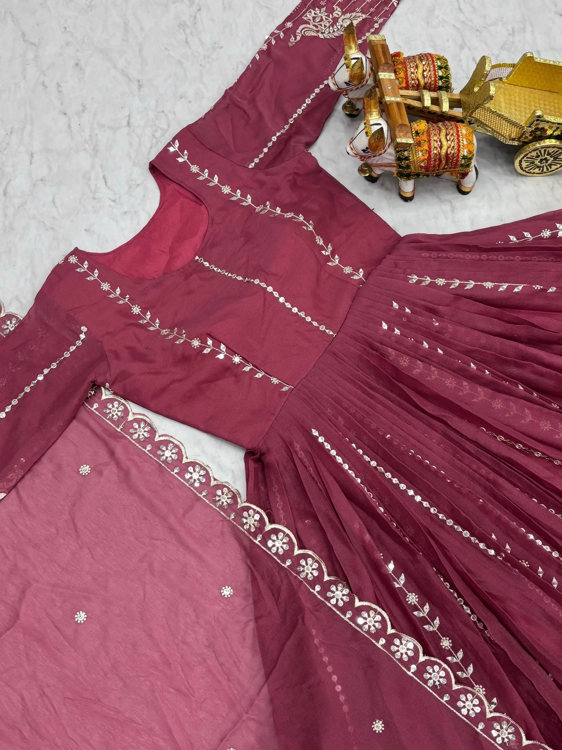 Embroidered Star Georgette Festival Gown Set