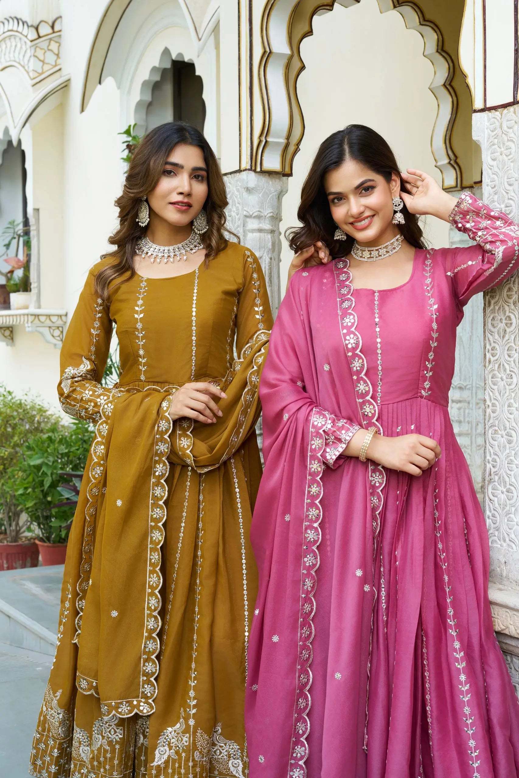 Embroidered Star Georgette Festival Gown Set