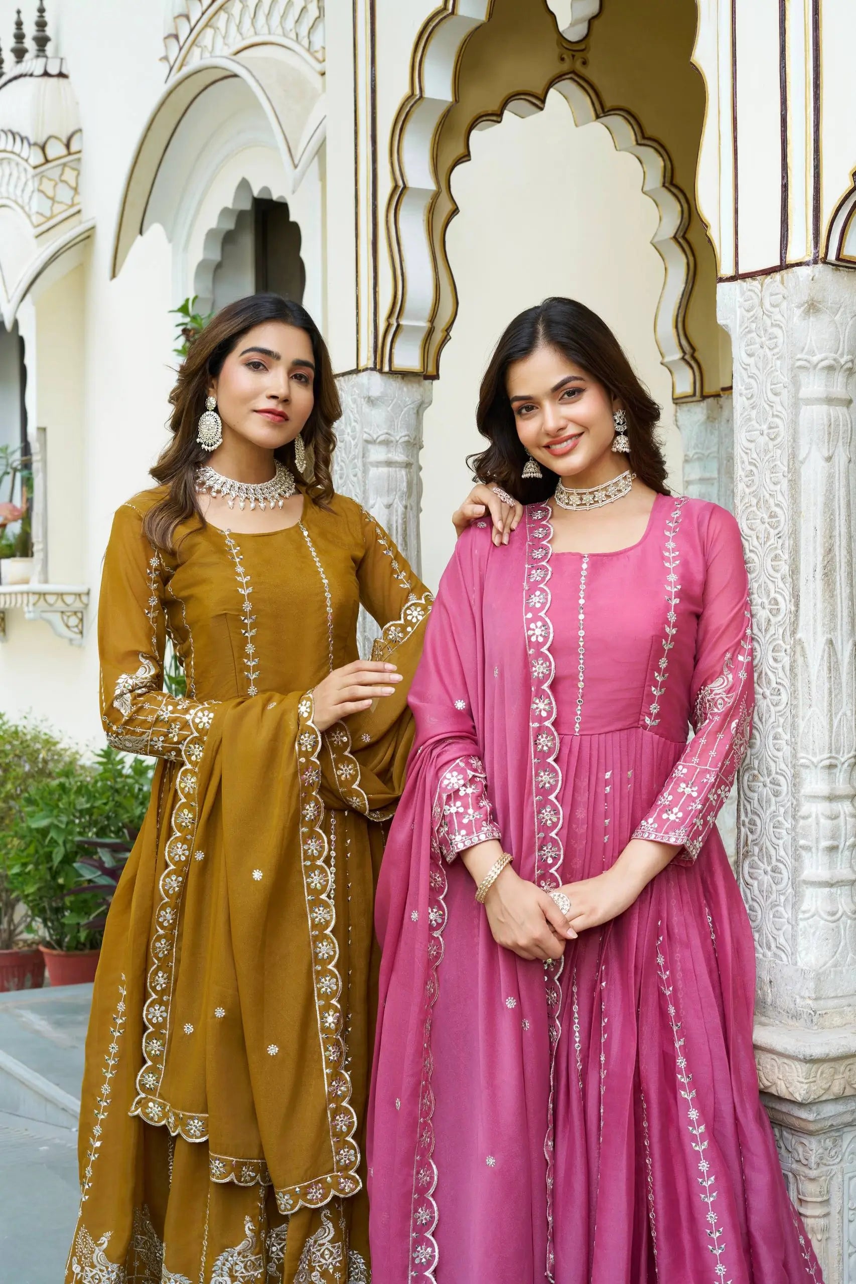 Embroidered Star Georgette Festival Gown Set