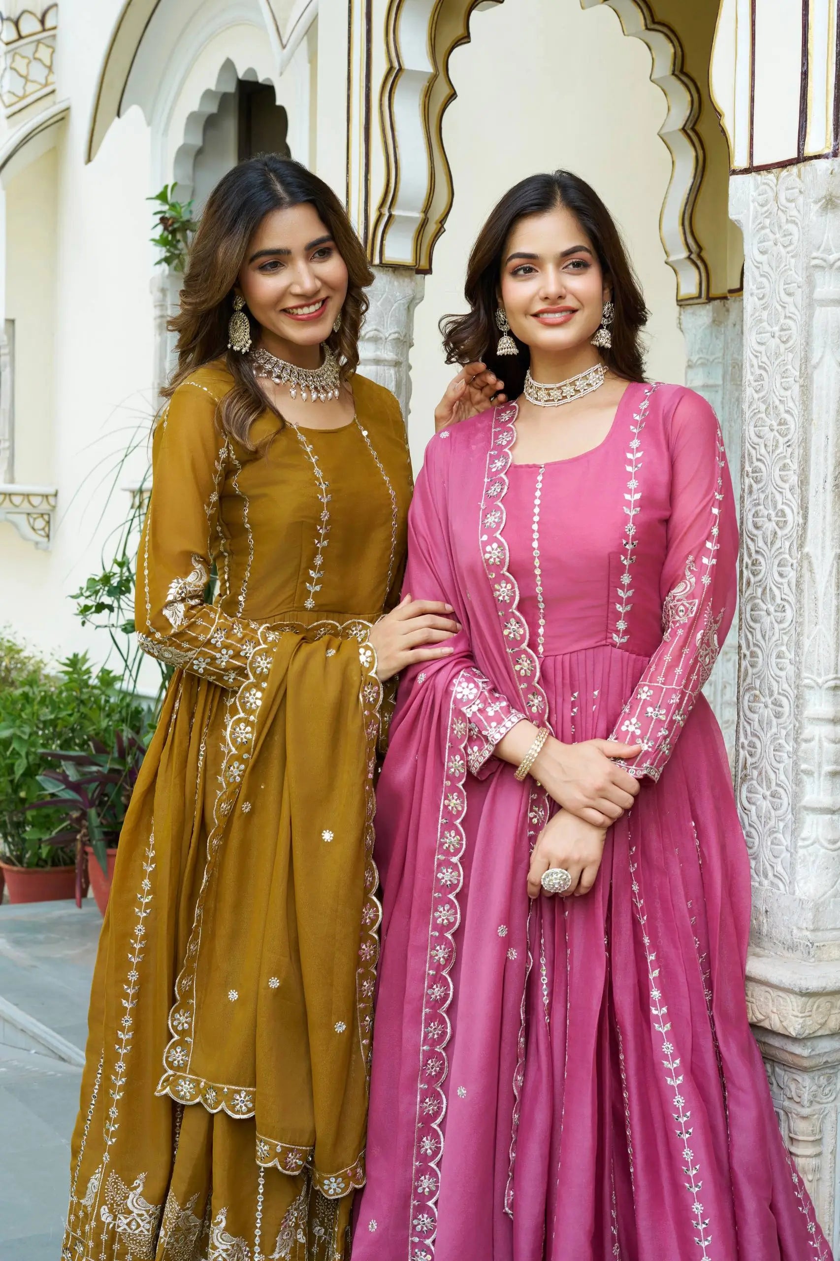 Embroidered Star Georgette Festival Gown Set