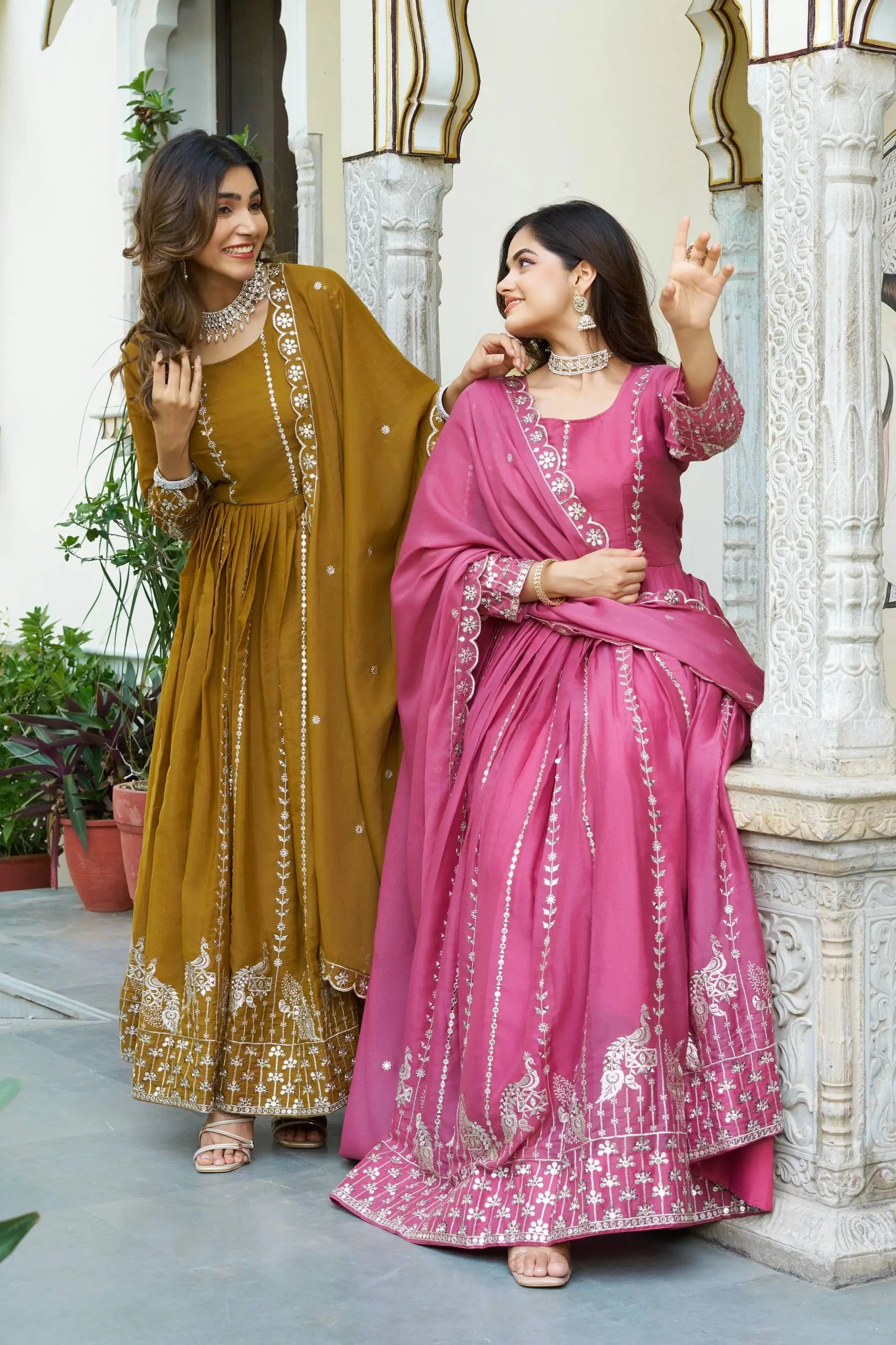 Embroidered Star Georgette Festival Gown Set