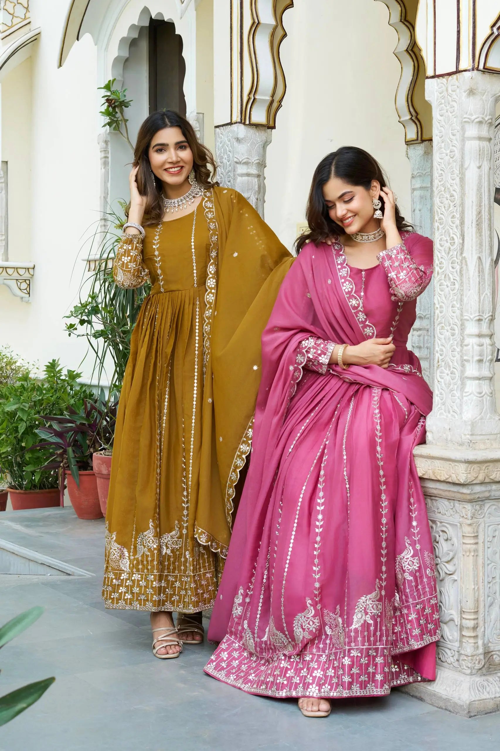 Embroidered Star Georgette Festival Gown Set