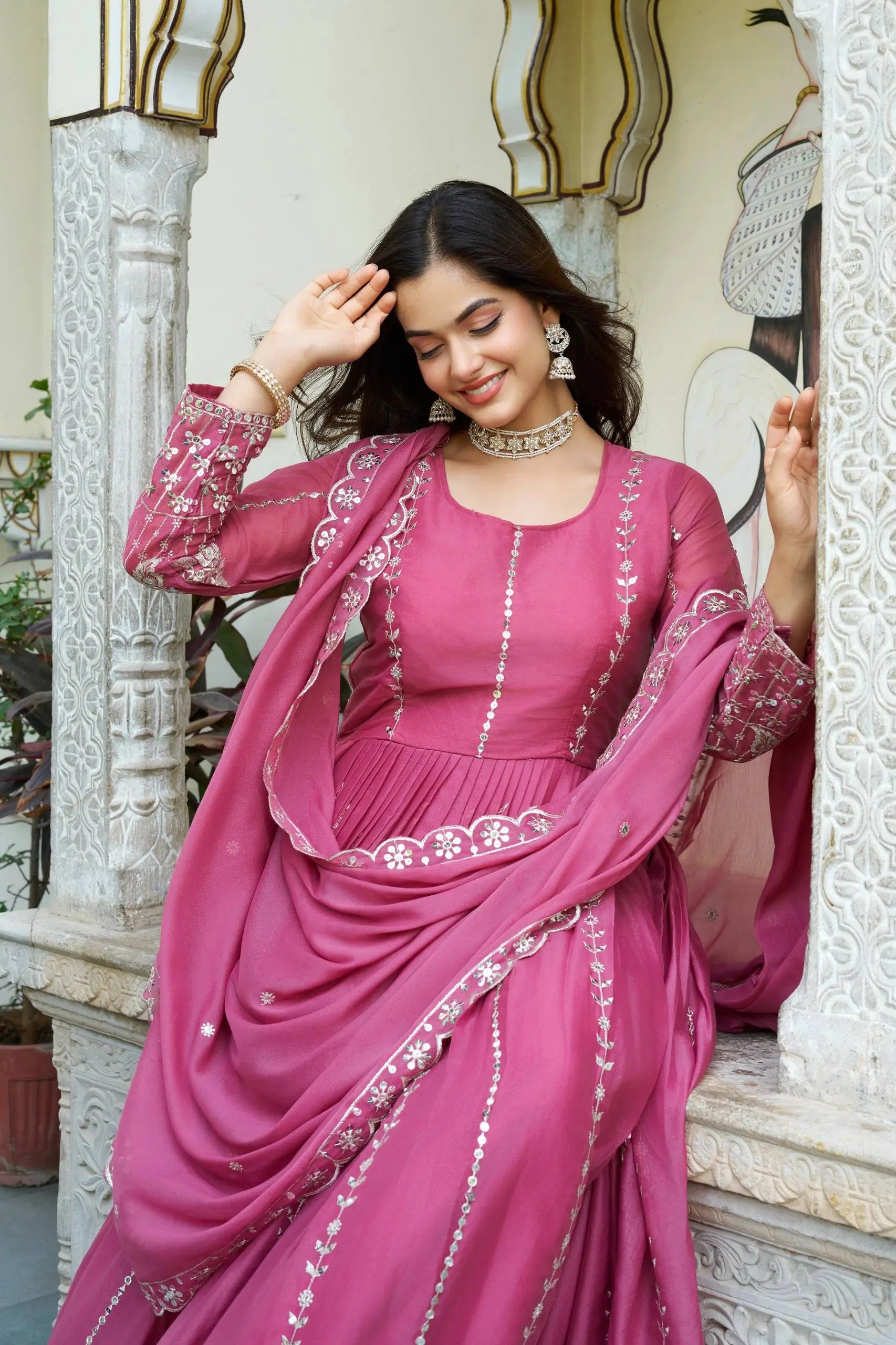 Embroidered Star Georgette Festival Gown Set