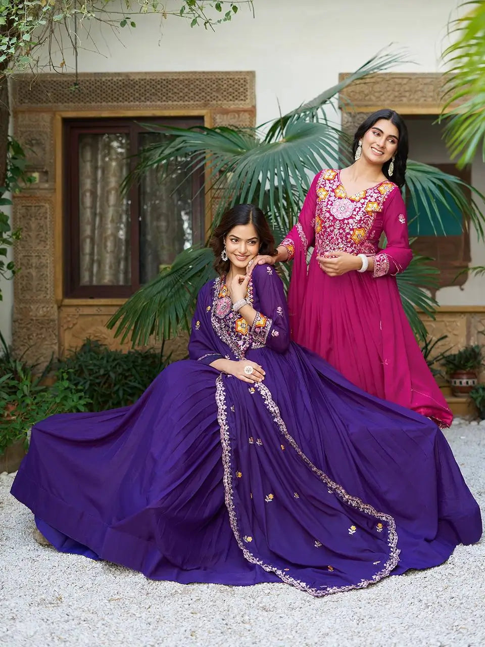 Embroidered Star Georgette Flair Gown Set