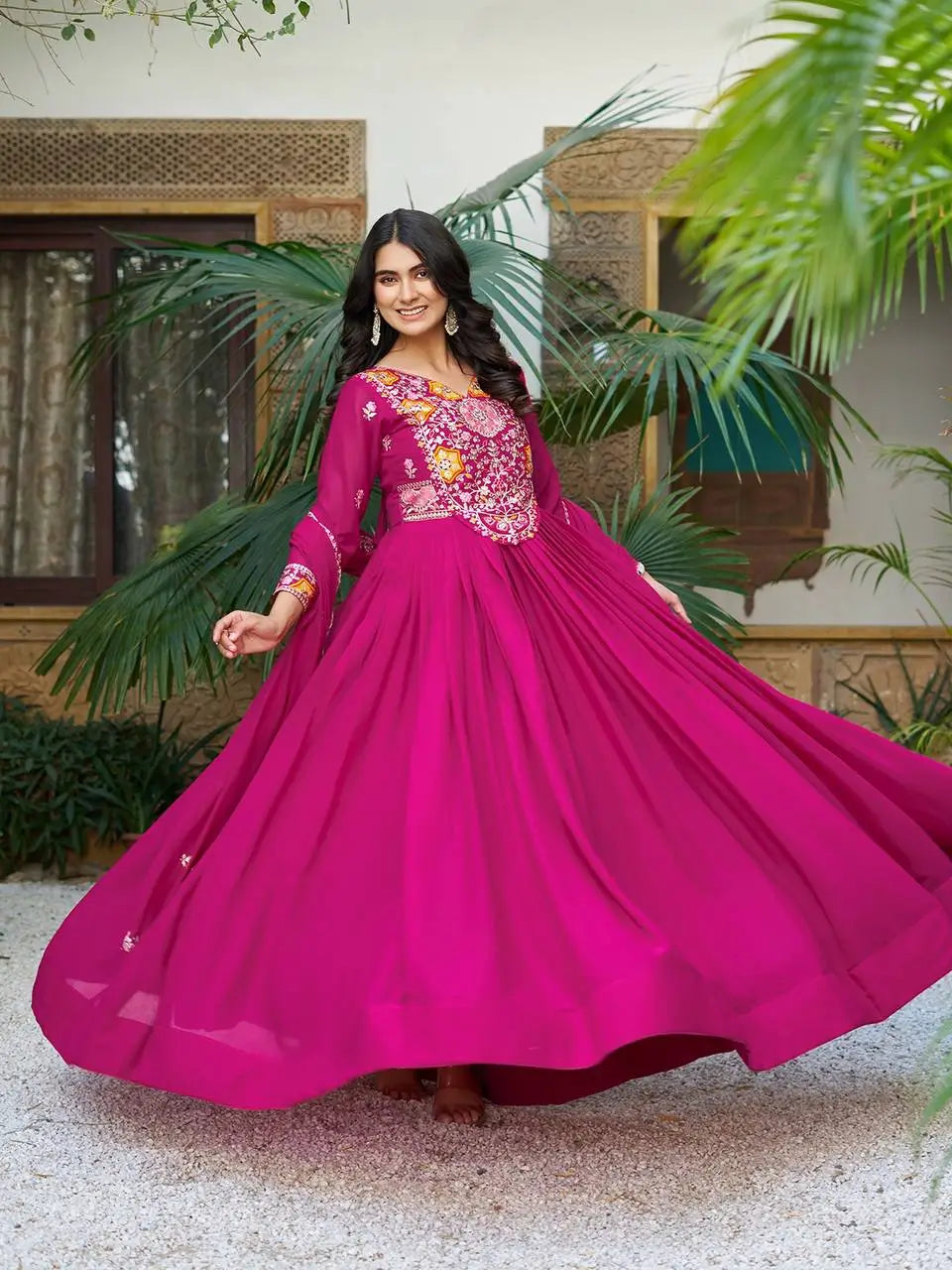Embroidered Star Georgette Flair Gown Set