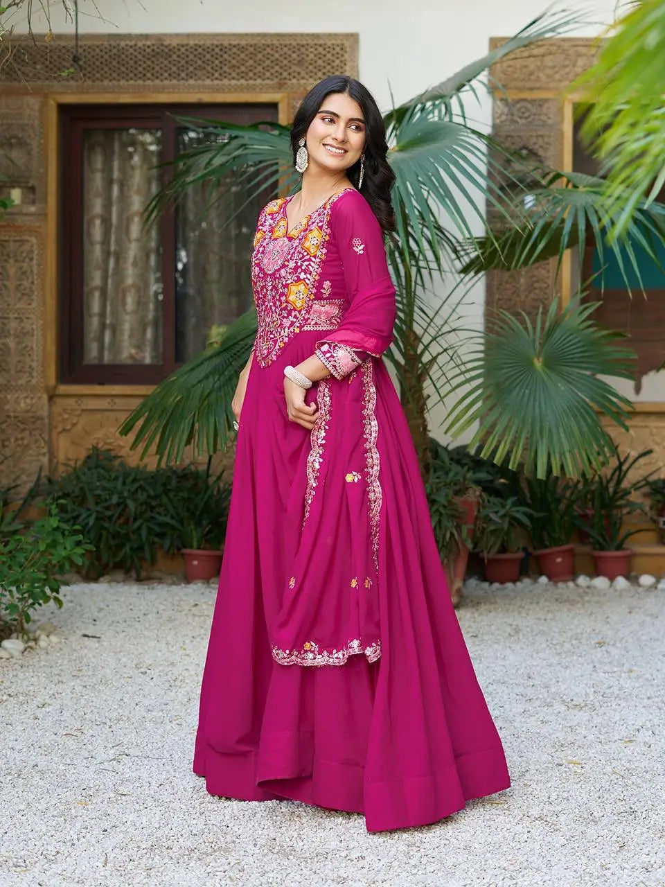Embroidered Star Georgette Flair Gown Set