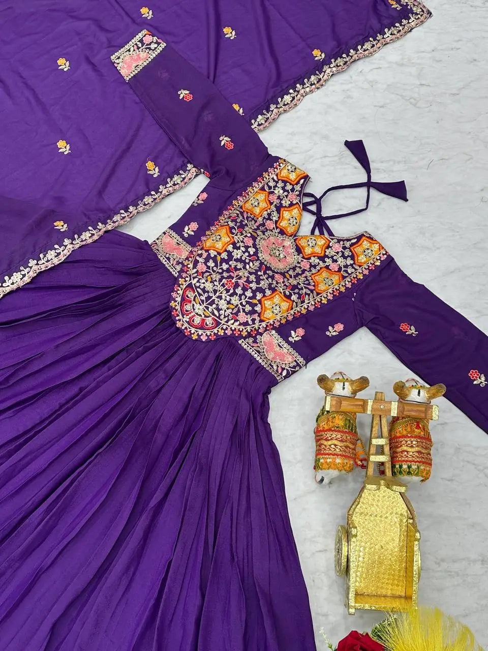 Embroidered Star Georgette Flair Gown Set