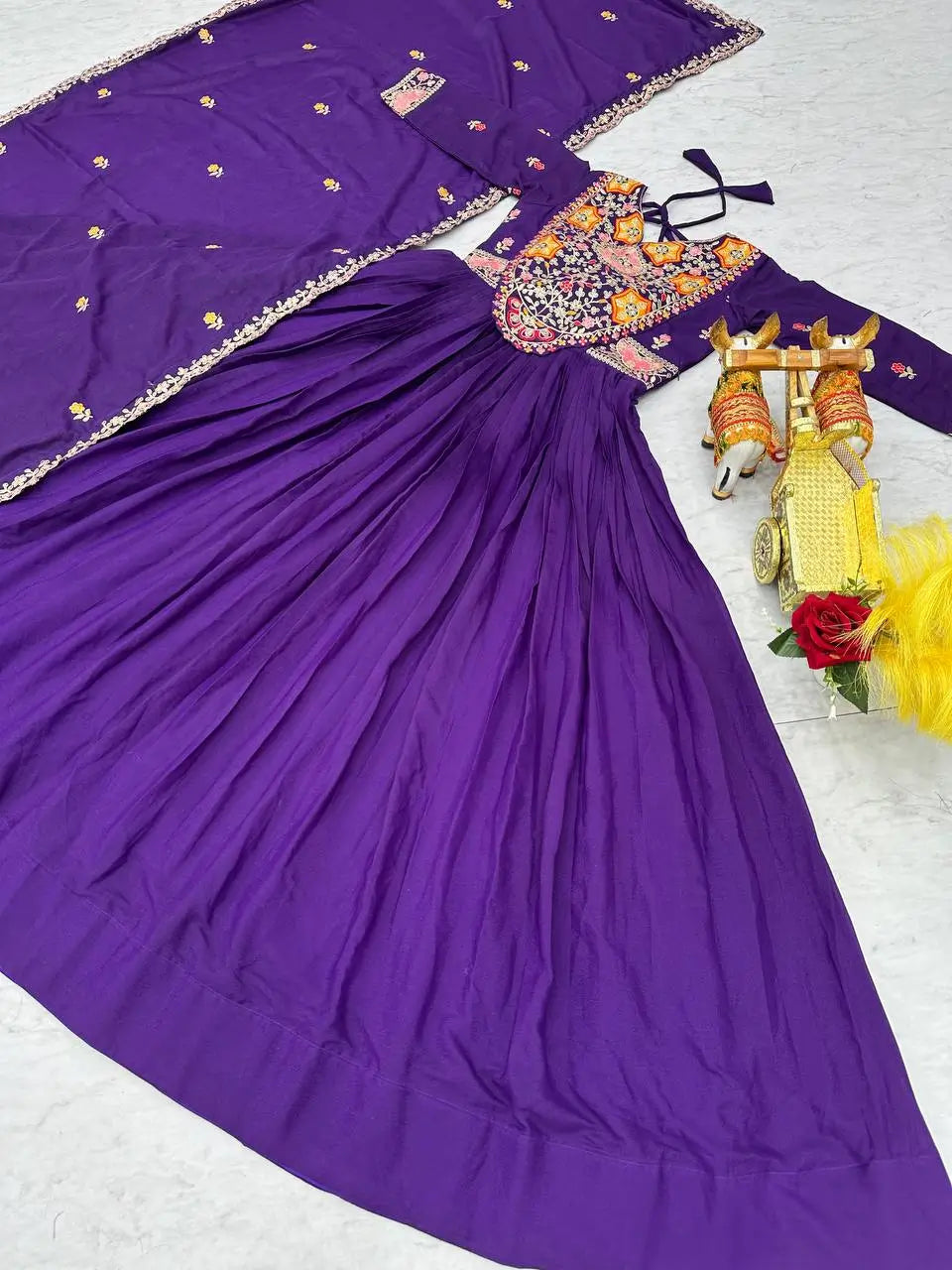 Embroidered Star Georgette Flair Gown Set