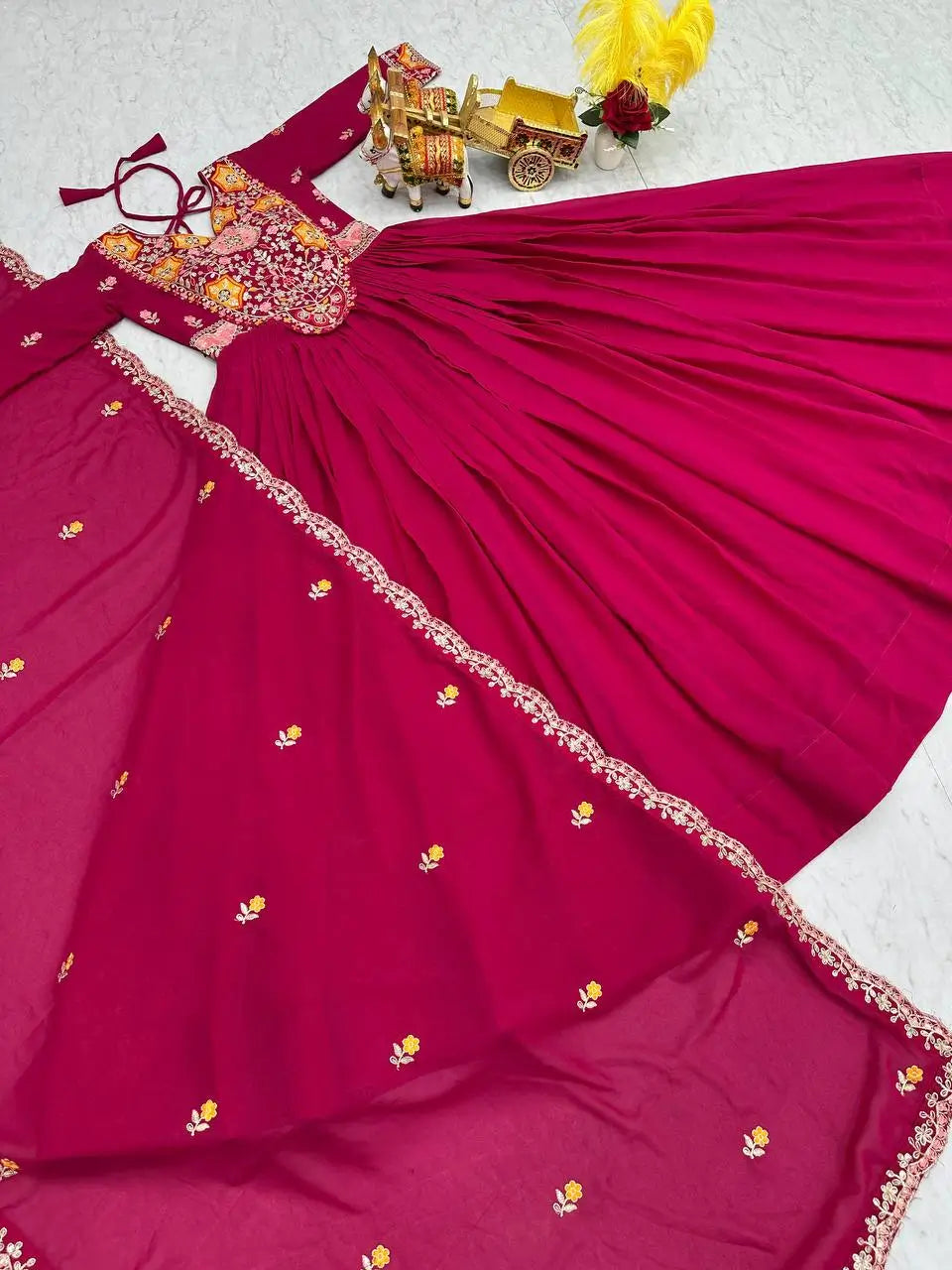 Embroidered Star Georgette Flair Gown Set