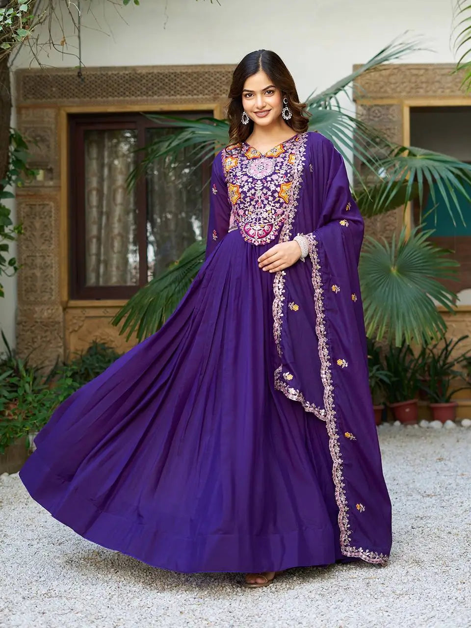 Embroidered Star Georgette Flair Gown Set