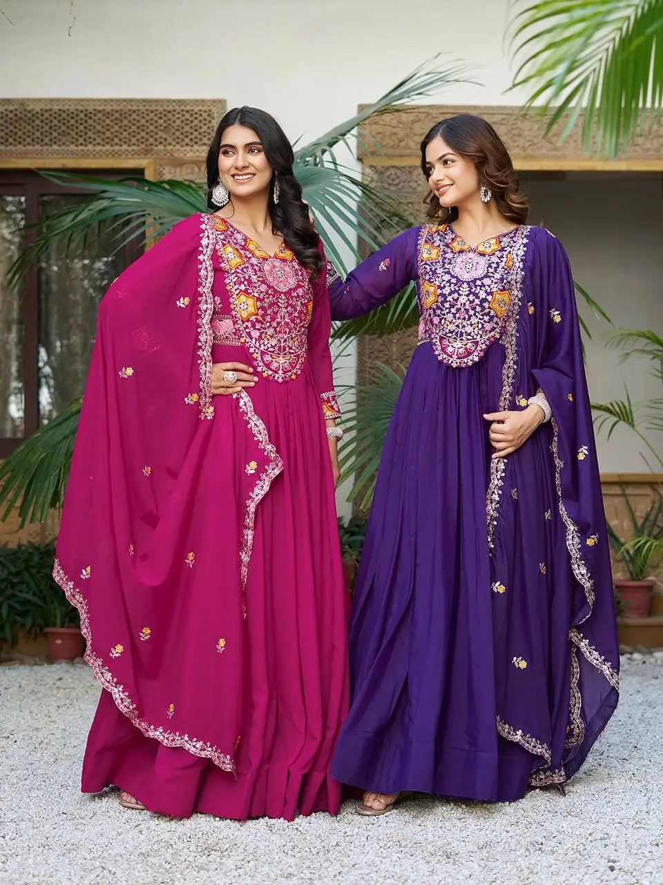 Embroidered Star Georgette Flair Gown Set