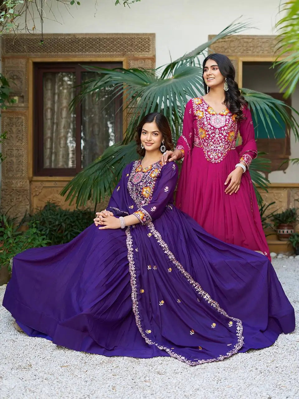 Embroidered Star Georgette Flair Gown Set