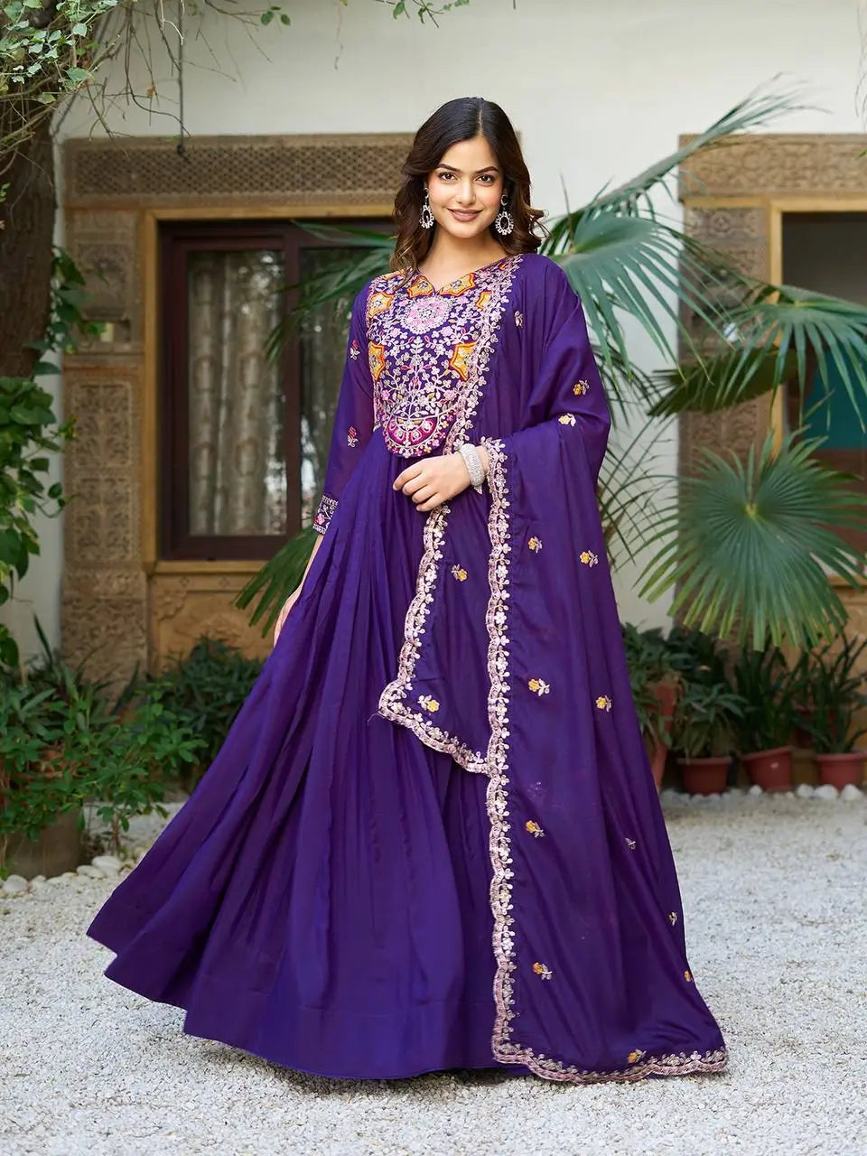 Embroidered Star Georgette Flair Gown Set