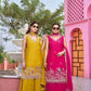 Embroidered Star Georgette Kurti Palazzo Set with Dupatta