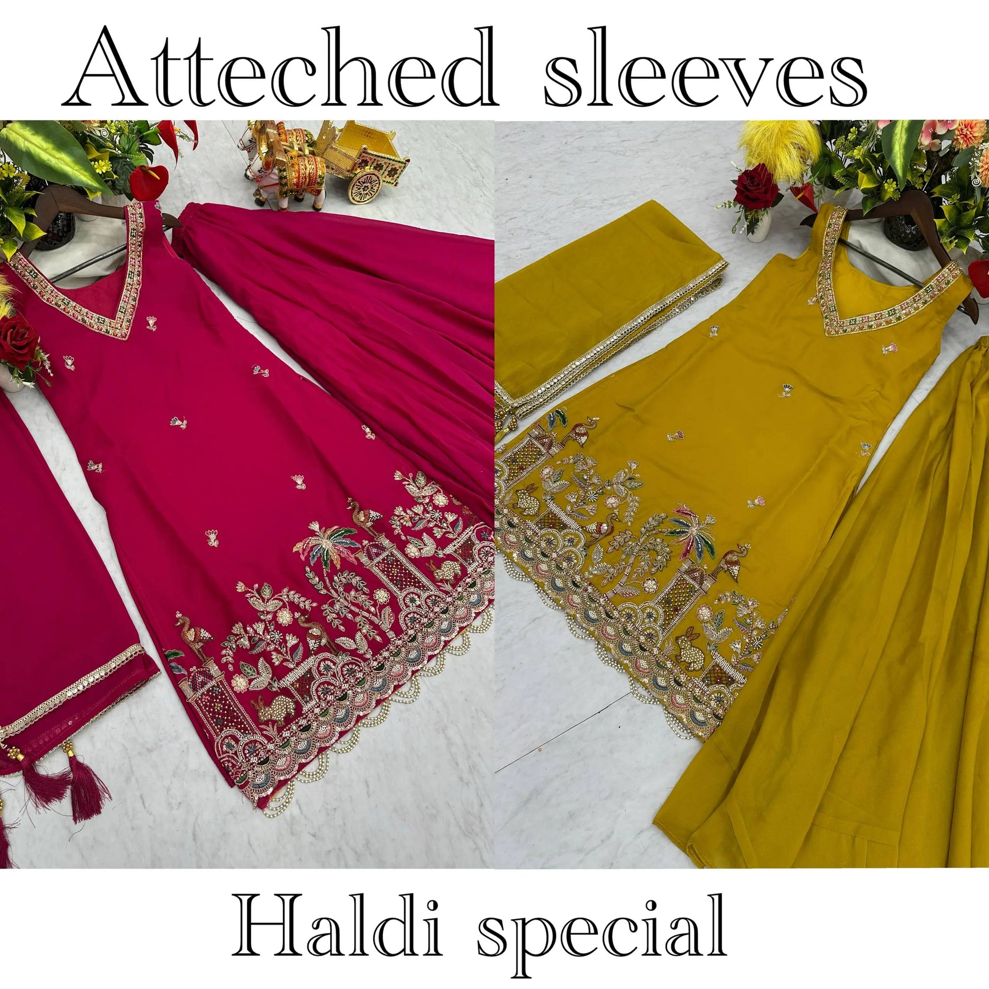 Embroidered Star Georgette Kurti Palazzo Set with Dupatta