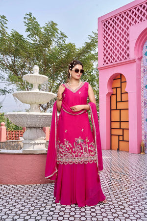 Embroidered Star Georgette Kurti Palazzo Set with Dupatta