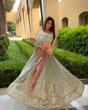 Embroidered Star Georgette Lehenga Suit Set