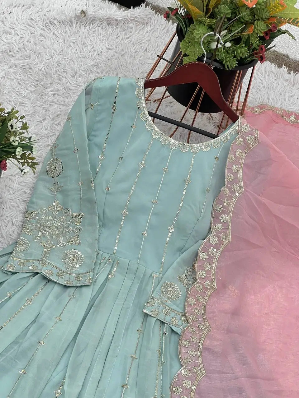 Embroidered Star Georgette Lehenga Suit Set