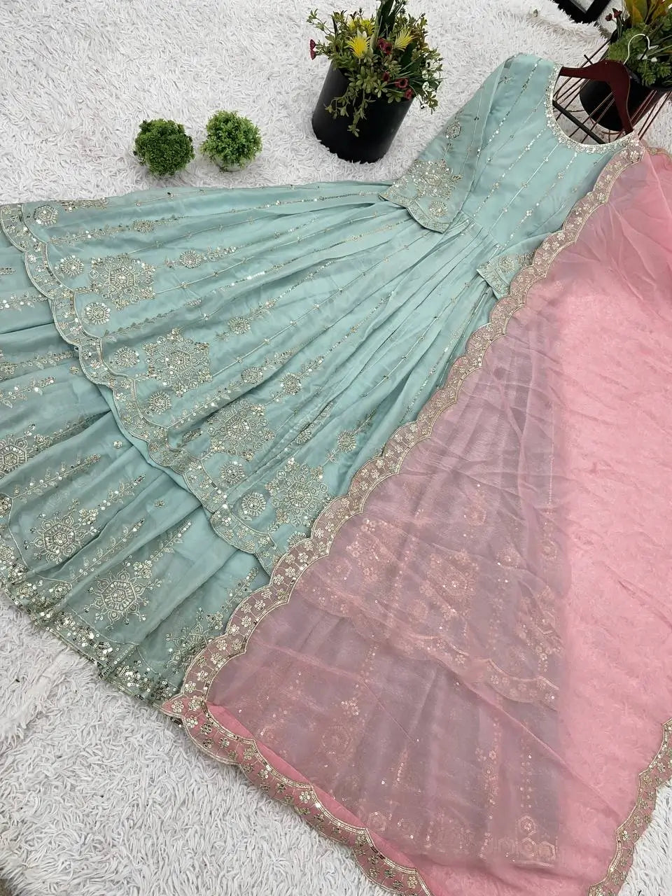 Embroidered Star Georgette Lehenga Suit Set