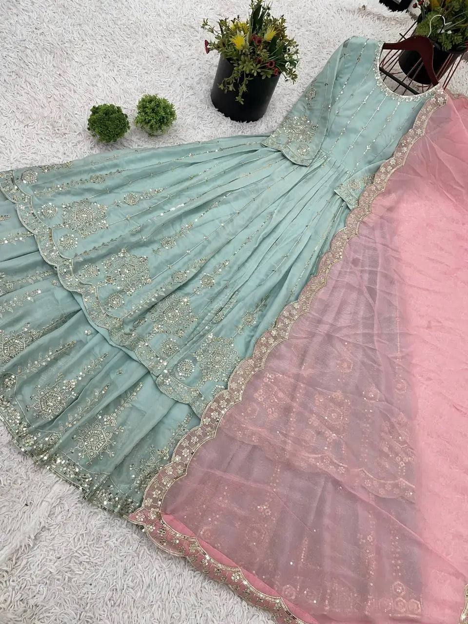 Embroidered Star Georgette Lehenga Suit Set