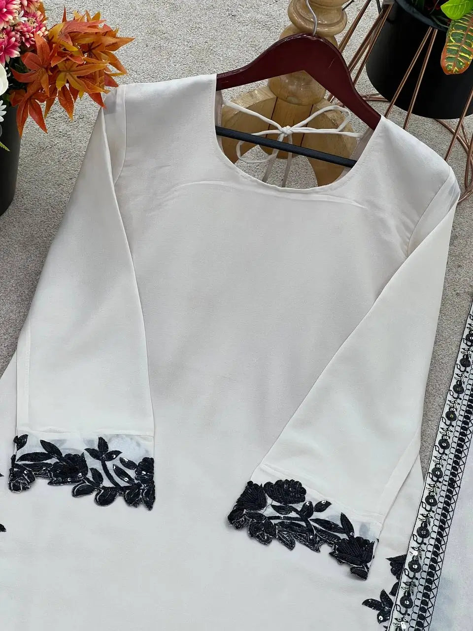 Embroidered Star Georgette Suit Set with Farshi Pant and Dupatta