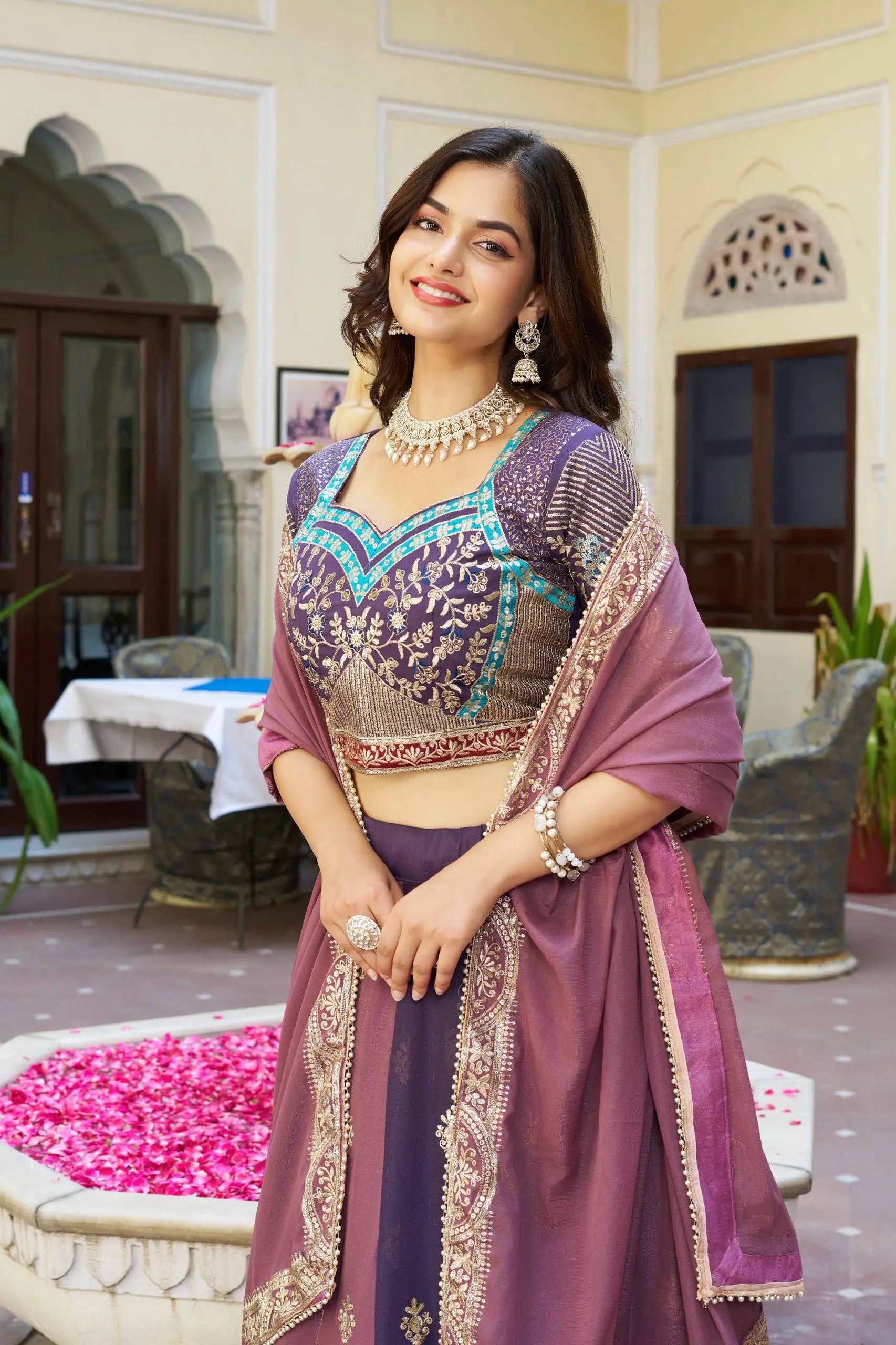 Embroidered Star Georgette Wedding Lehenga Set