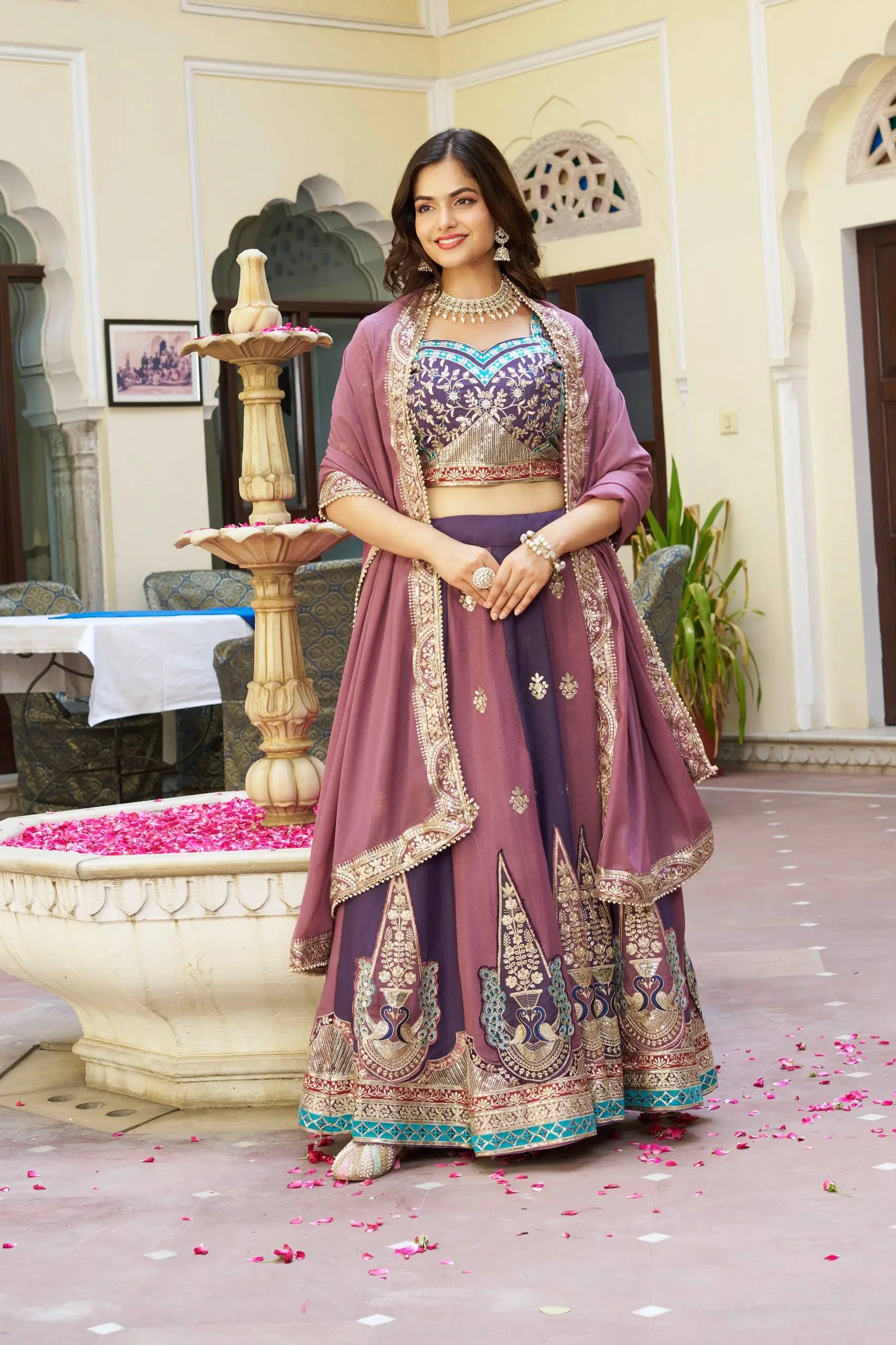 Embroidered Star Georgette Wedding Lehenga Set