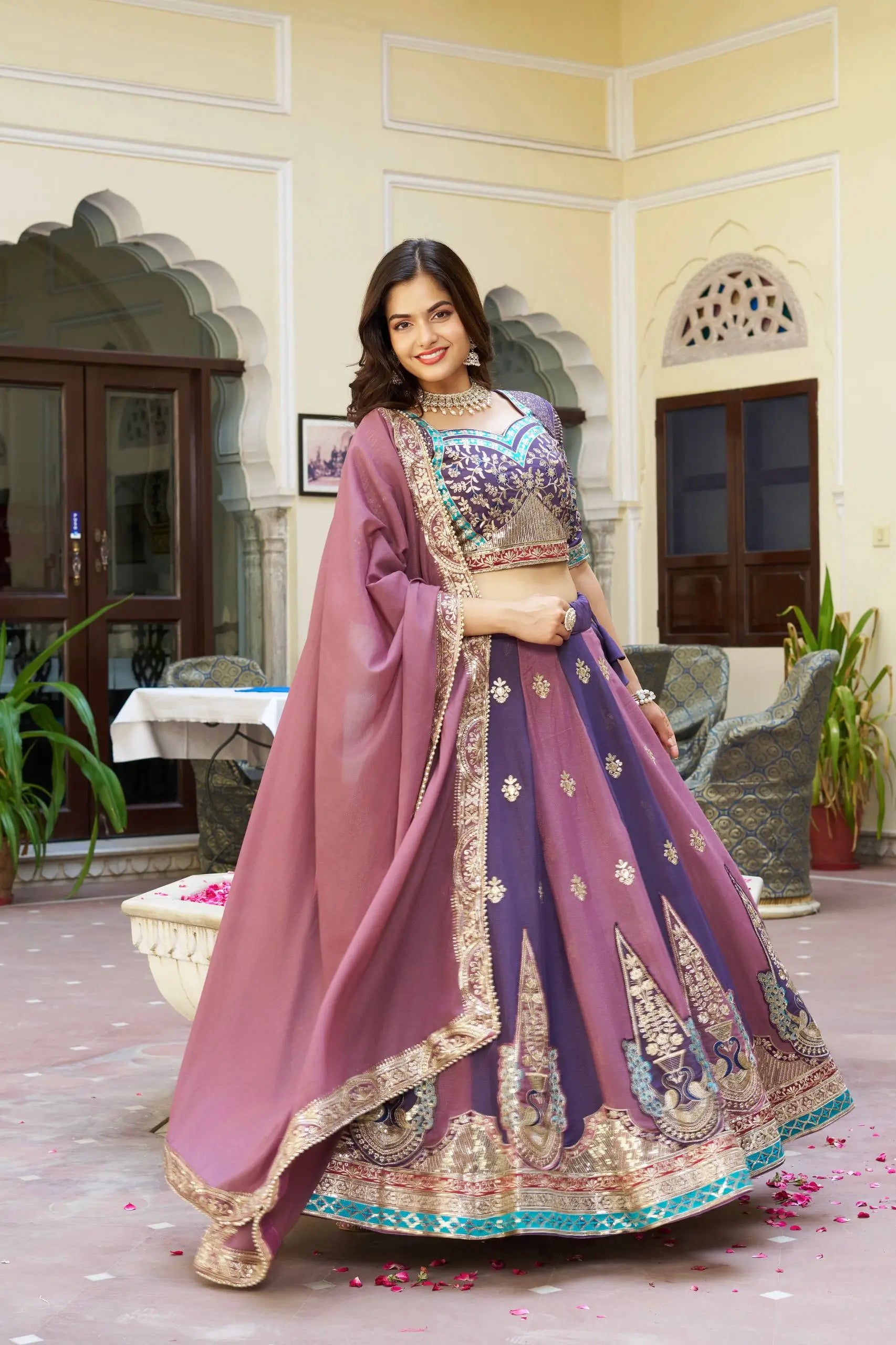 Embroidered Star Georgette Wedding Lehenga Set