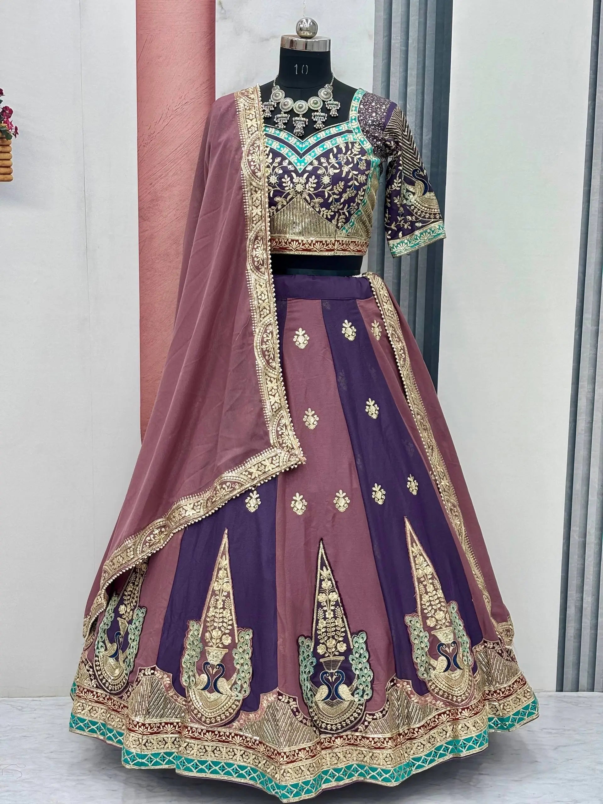 Embroidered Star Georgette Wedding Lehenga Set